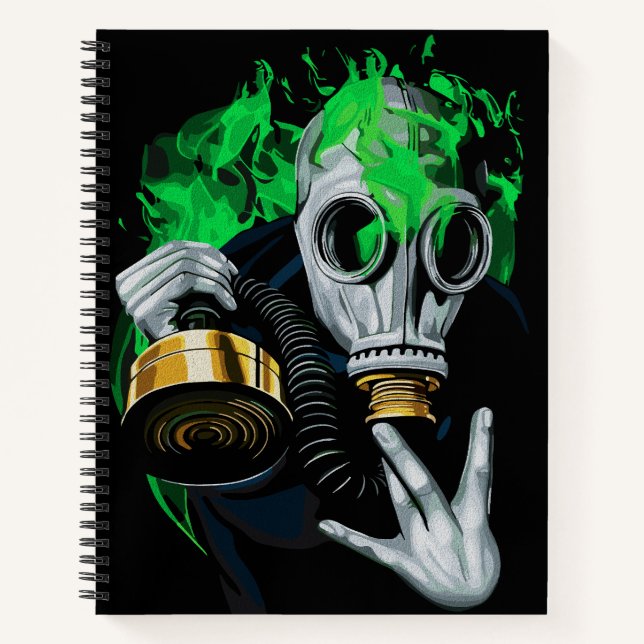 Toxic Gas Mask: Neon Flames Notebook (Front)