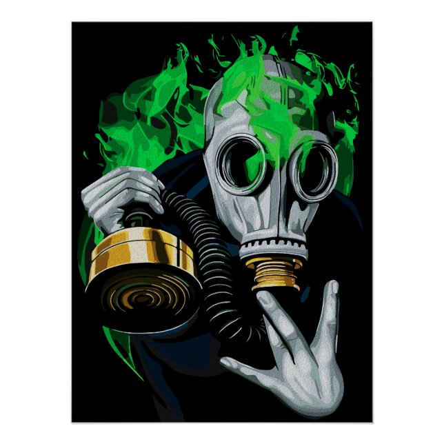 Toxic Gas Mask: Neon Flames Poster (Front)
