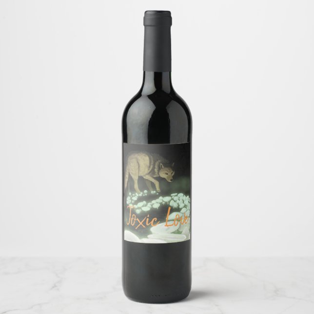 Toxic Love Wolf Trailing Death Mushrooms Wine Label (Front)