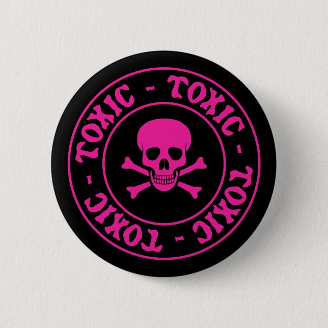 Toxic Pink Skull and Crossbones 2 Inch Round Button (Front)