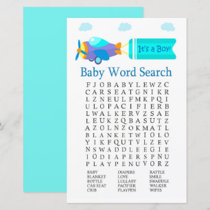 Toy Aircraft Baby Shower Word Search Game