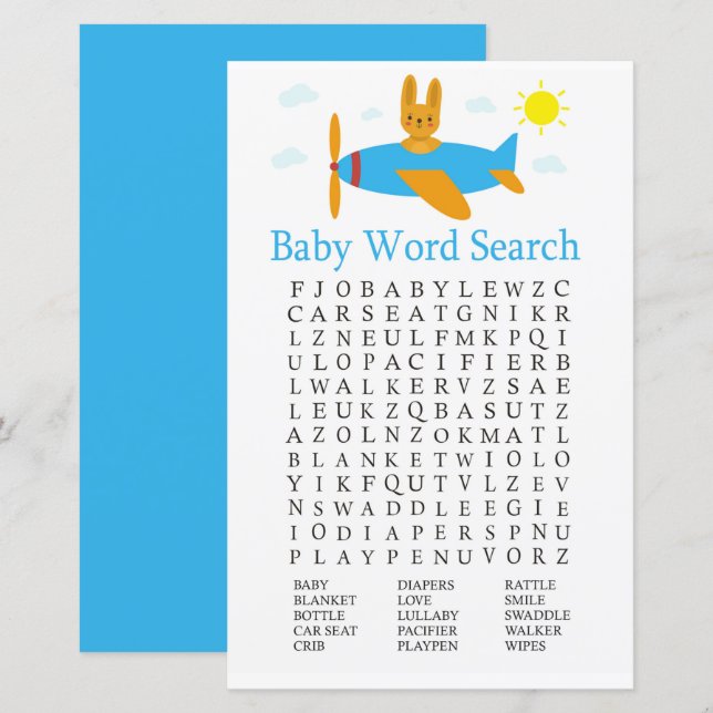 Toy aircraft Baby Shower Word Search Game (Front/Back)