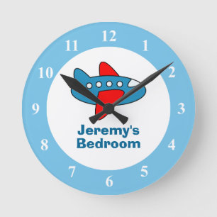 Toy airplane wall clock for boy bedroom or nursery