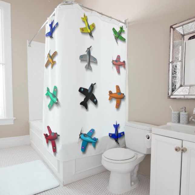 Toy Airplanes Shower Curtain (In Situ)
