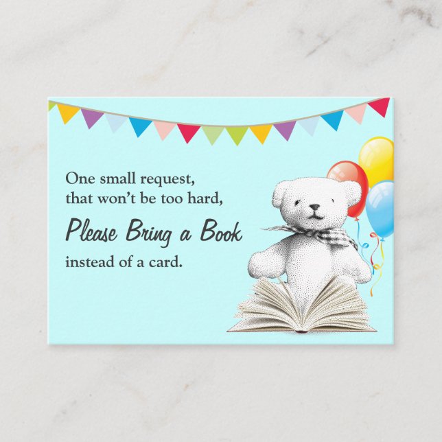 Toy Bear Bring a Book Request Baby Shower Insert (Front)