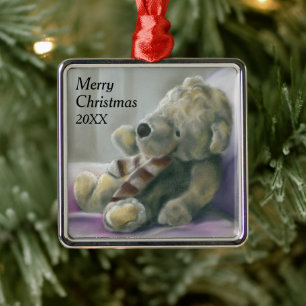 Toy Bear Pastel Custom Year Christmas Metal Ornament