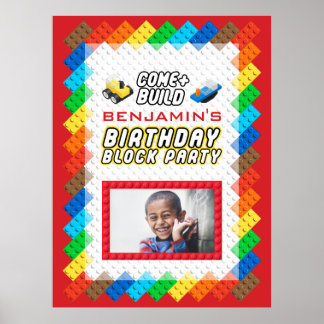 Toy Block Construction Theme Birthday Party Poster