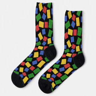 Toy Bricks Print Red, Yellow, Green, Blue, Black Socks