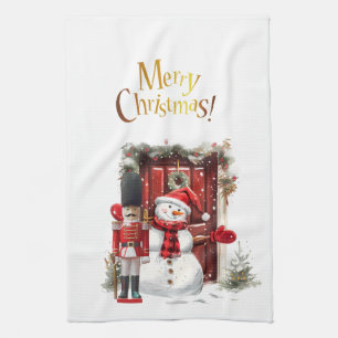 Toy British Soldier Bearskin hat and Snowman Kitchen Towel
