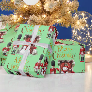 Toy British Soldier Bearskin hat and Snowman Wrapping Paper