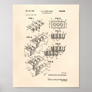 Toy Building Brick 1961 Patent Art - Old Peper Poster