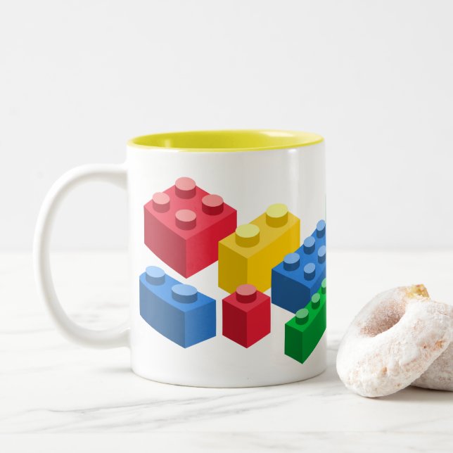 Toy building bricks colourful kids Two-Tone coffee mug (With Donut)