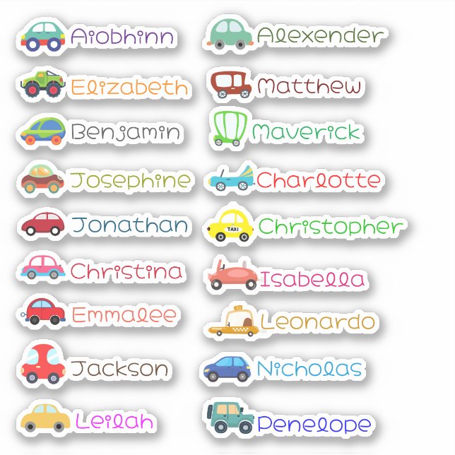Toy Cars Custom Multiple Name Stickers (Front)