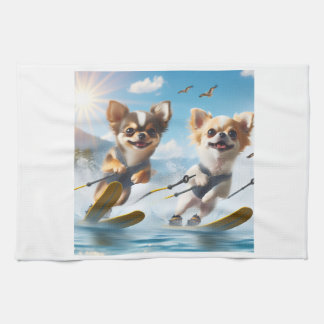 Toy dogs Waterskiing! Kitchen Towel