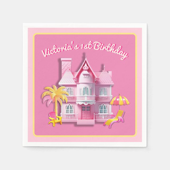 Toy Doll House Pink Birthday Party Napkin (Front)