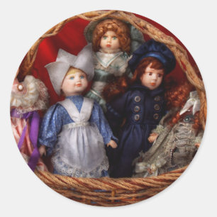 Toy - Dolls - A basket of Victorian dolls Classic Round Sticker