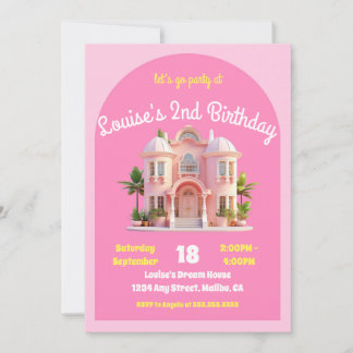 Toy Dream Doll House Pink Birthday Party Invitation