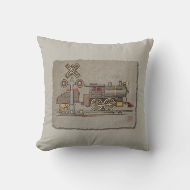 Toy Electric Train Throw Pillow (Front)