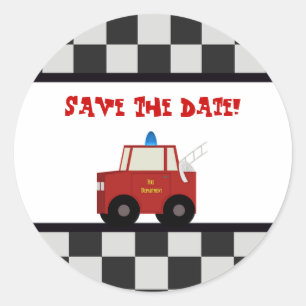 Toy Fire Truck Save The Date Stickers