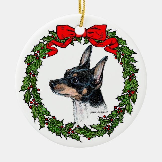 Toy Fox Terrier Art by Glenda S. Harlan Ceramic Ornament (Front)
