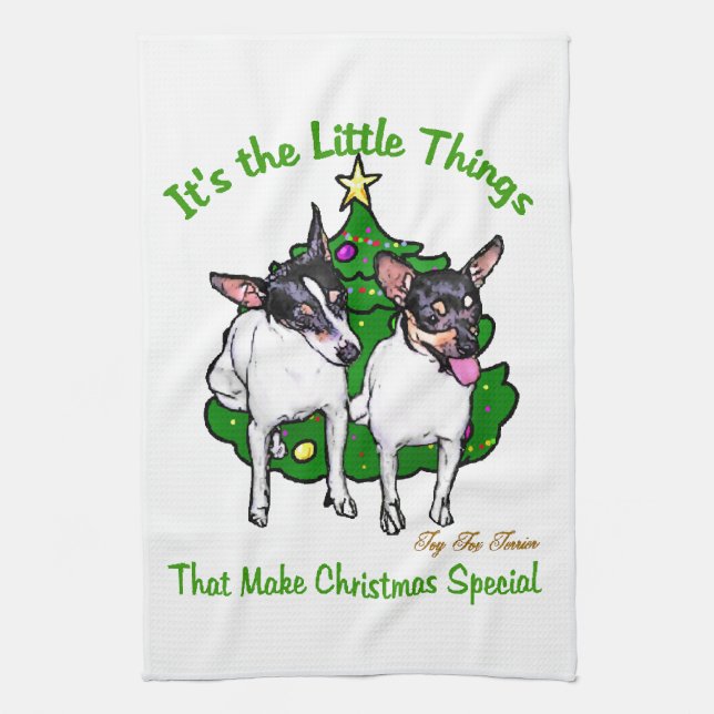 Toy Fox Terrier Christmas Kitchen Towel (Vertical)