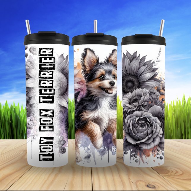 Toy Fox Terrier Floral Fun Thermal Tumbler (Creator Uploaded)