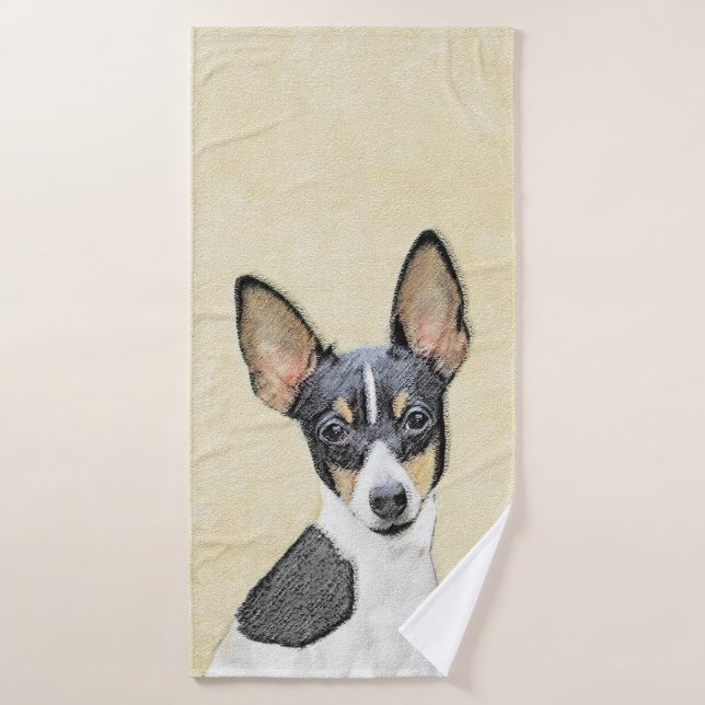 Toy Fox Terrier Painting - Cute Original Dog Art Bath Towel Set (Bath Towel)