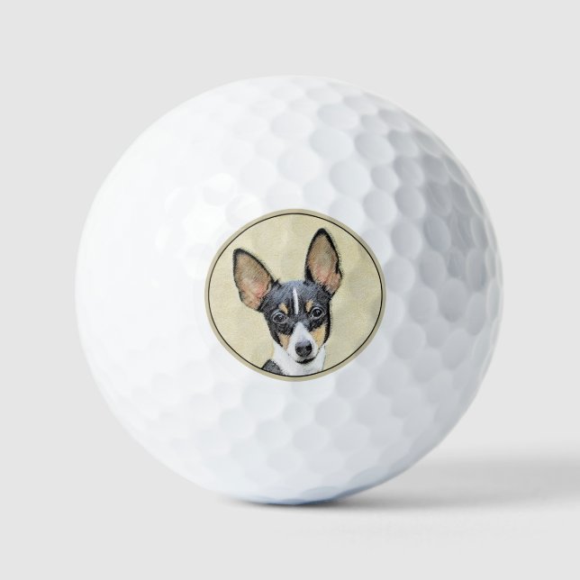 Toy Fox Terrier Painting - Cute Original Dog Art Golf Balls (Front)