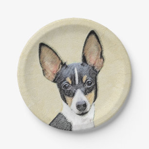 Toy Fox Terrier Painting - Cute Original Dog Art Paper Plate