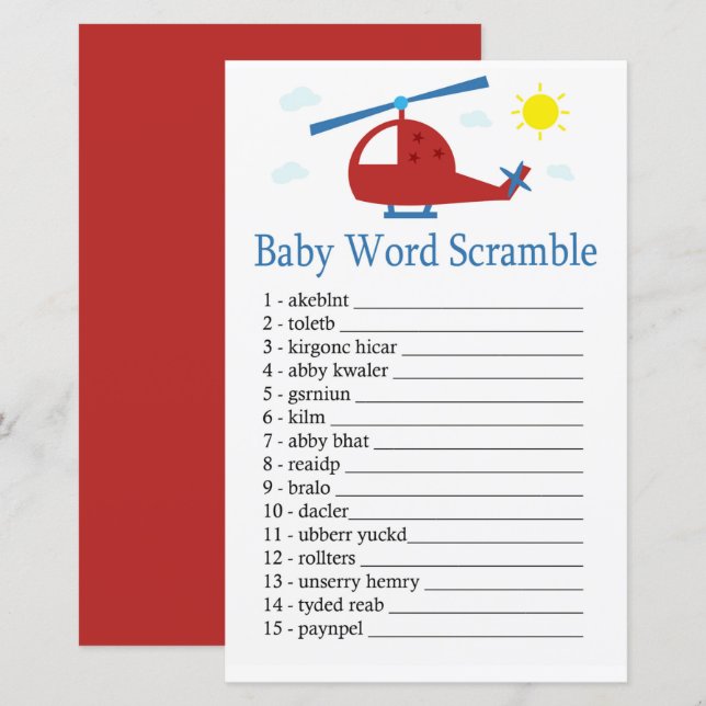Toy helicopter Baby word scramble game (Front/Back)