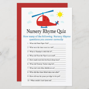 Toy helicopter Nursery Rhyme Quiz baby shower game