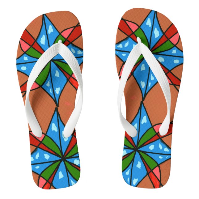 "Toy Kite and Pinwheel" abstract flip flops. Flops (Footbed)