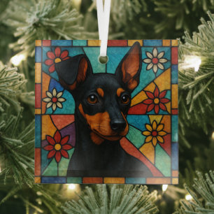 Toy Manchester Terrier Dog "Stained Glass" Glass Ornament