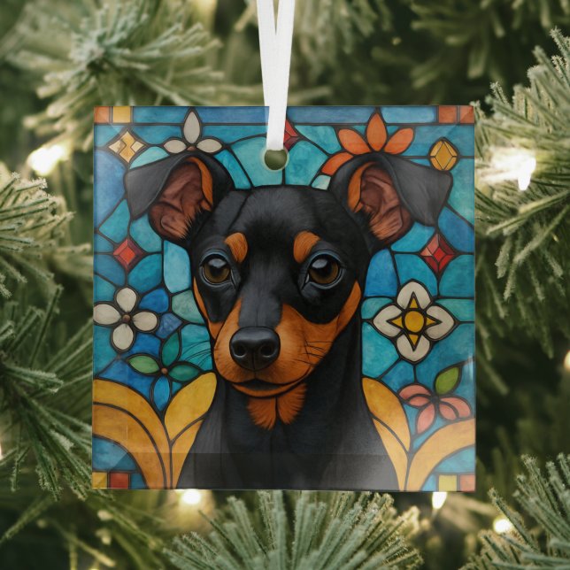 Toy Manchester Terrier Dog "Stained Glass" Glass Ornament (Insitu)