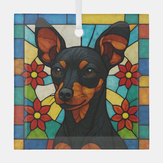 Toy Manchester Terrier Dog "Stained Glass" Glass Ornament (Front)