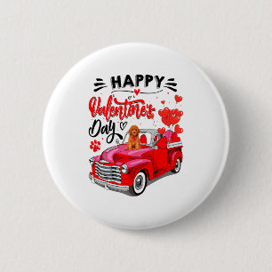 Toy Odle Heart Red Truck Happy Valentine Day Dog  2 Inch Round Button