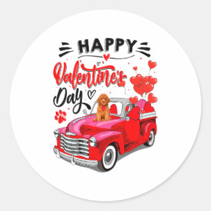 Toy Odle Heart Red Truck Happy Valentine Day Dog  Classic Round Sticker