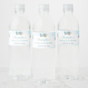 Toy Plane White Clouds Boy Baptism Birthday Party Water Bottle Label