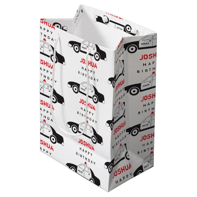 Toy Police Car Custom Name Kids Birthday  Medium Gift Bag (Front Angled)