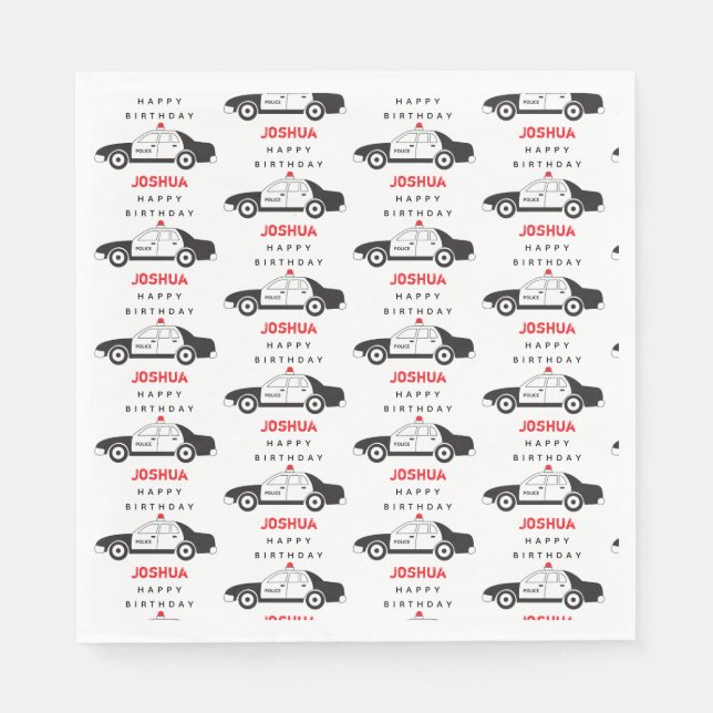 Toy Police Car Custom Name Kids Birthday  Napkin (Front)