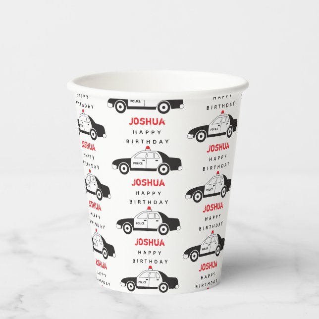 Toy Police Car Custom Name Kids Birthday  Paper Cups (Front)