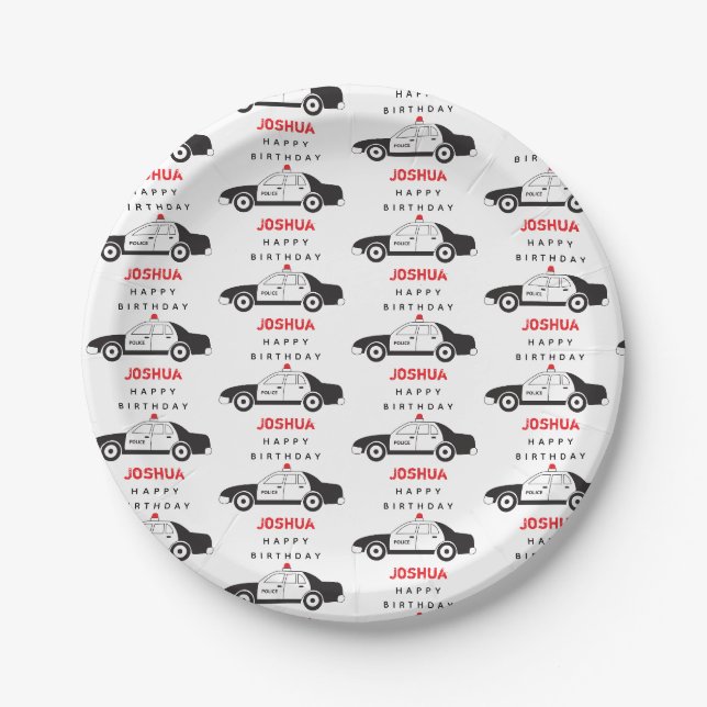 Toy Police Car Custom Name Kids Birthday  Paper Plate (Front)