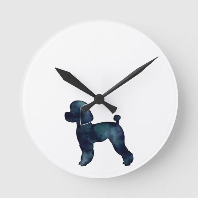 Toy Poodle Black Watercolor Silhouette Round Clock (Front)