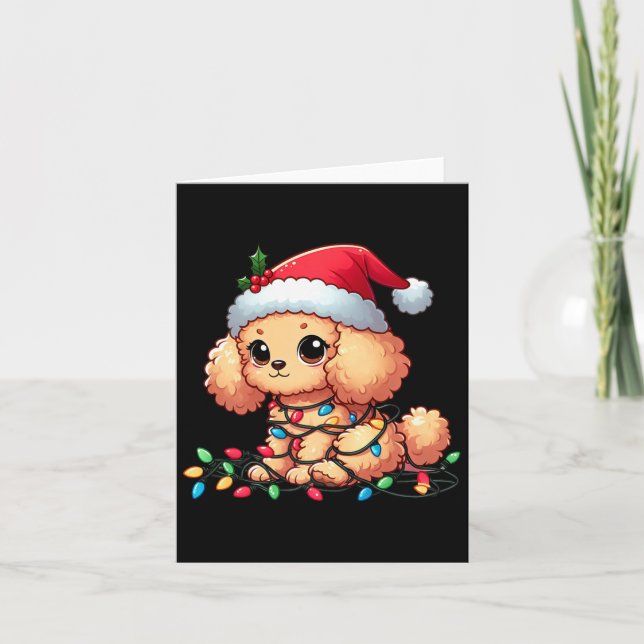Toy Poodle Christmas Lights Dog Funny Xmas  Card (Front)