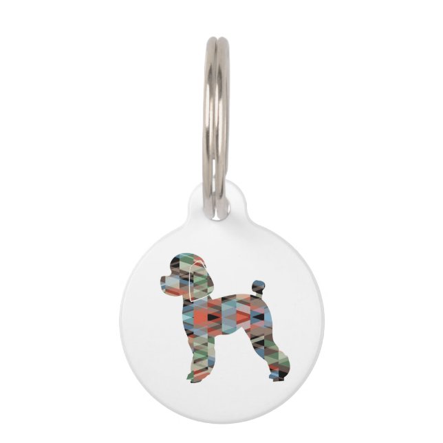 Toy Poodle Dog Geo Silhouette Plaid Pet Tag (Front)