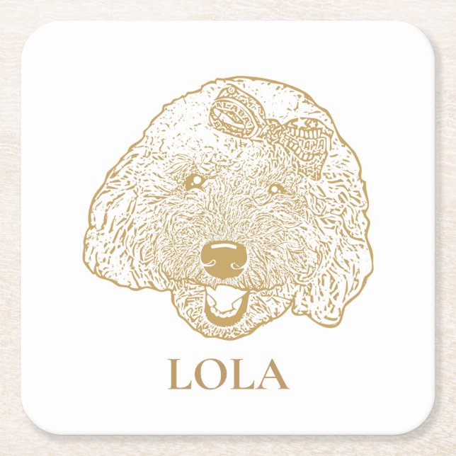 Toy Poodle Dog personalized Hand Drawing Square Paper Coaster (Front)