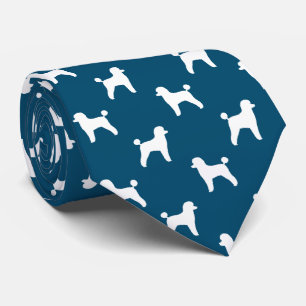 Toy Poodle Dog Silhouettes Pattern Blue and White Tie