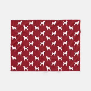 Toy Poodle Dog Silhouettes Pattern Red and White Fleece Blanket