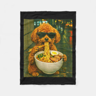 Toy poodle eating ramen noodles meme retro urban  fleece blanket