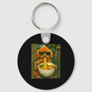 Toy poodle eating ramen noodles meme retro urban  keychain